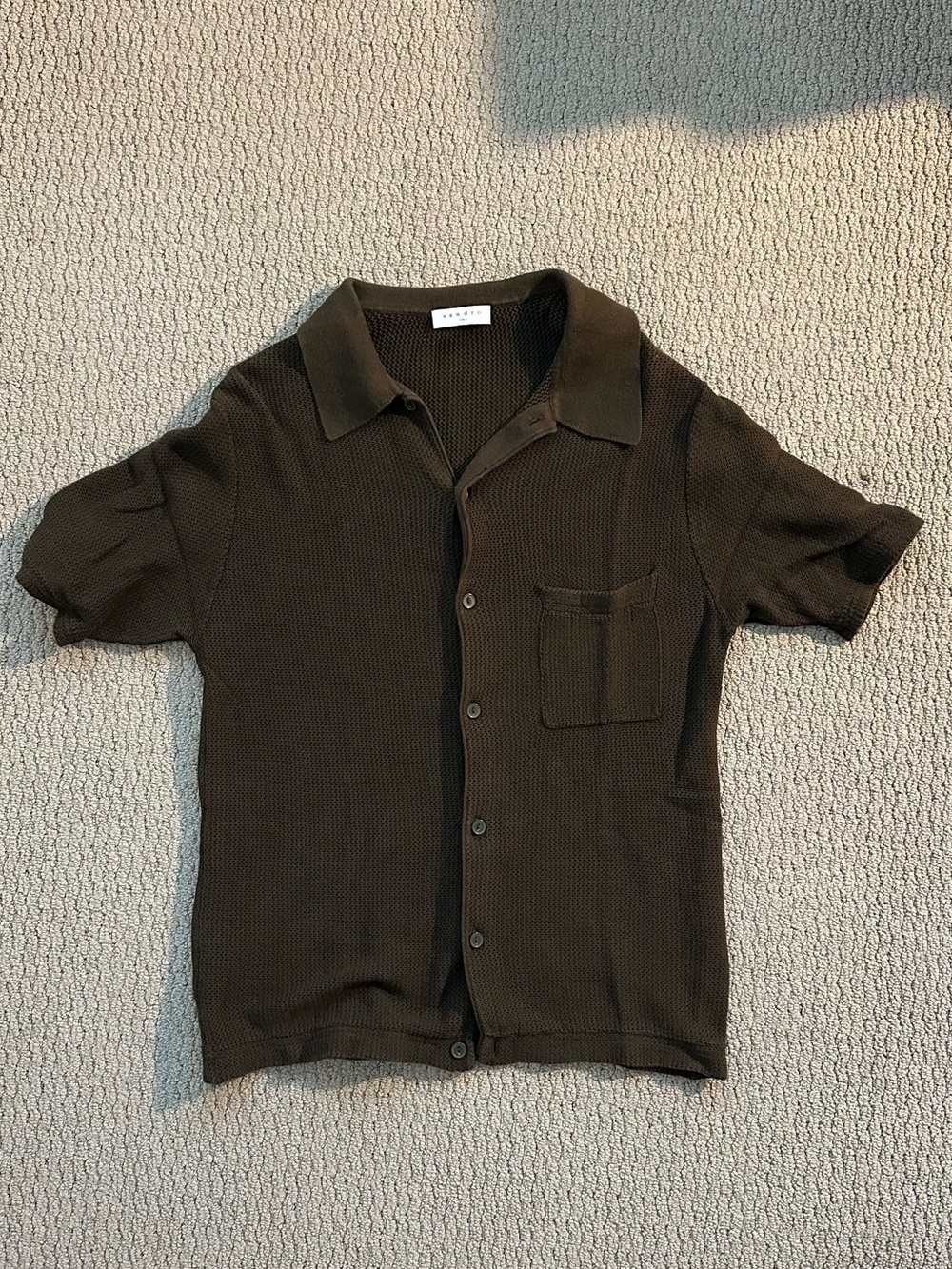 Sandro Men's Short-Sleeve Button-Down Shirt in Dark Olive Green